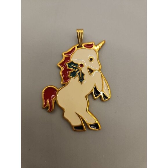 Wallace Silversmith Vintage Unicorn Pendant Christmas Holly - Picture 1 of 5
